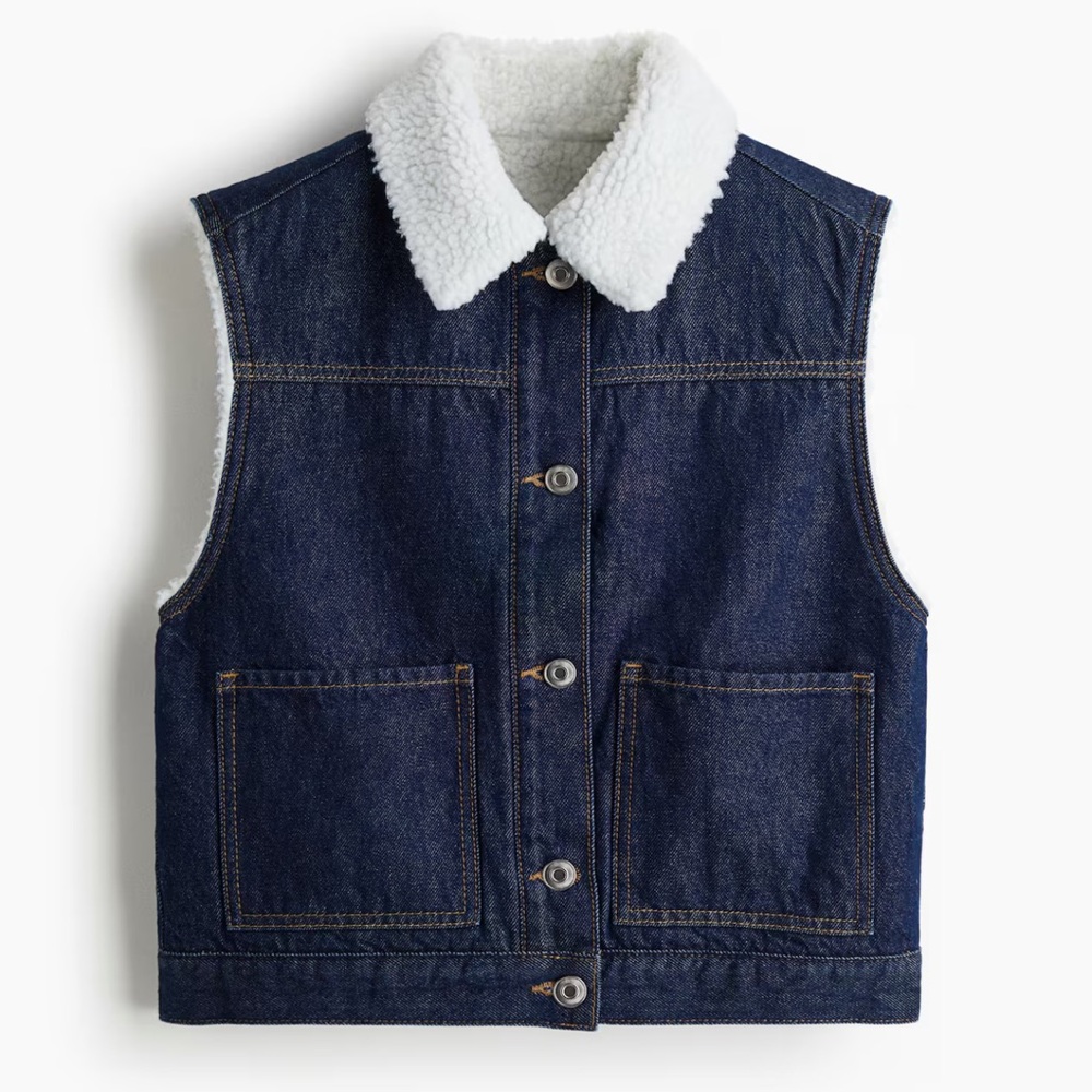 H & M Denim Vest with Sherpa Collar size small new with tags